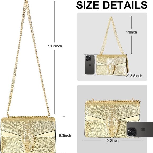 Women's Snake Print Leather Crossbody Shoulder Bag Satchel Purse Clutch - Picture 3 of 6